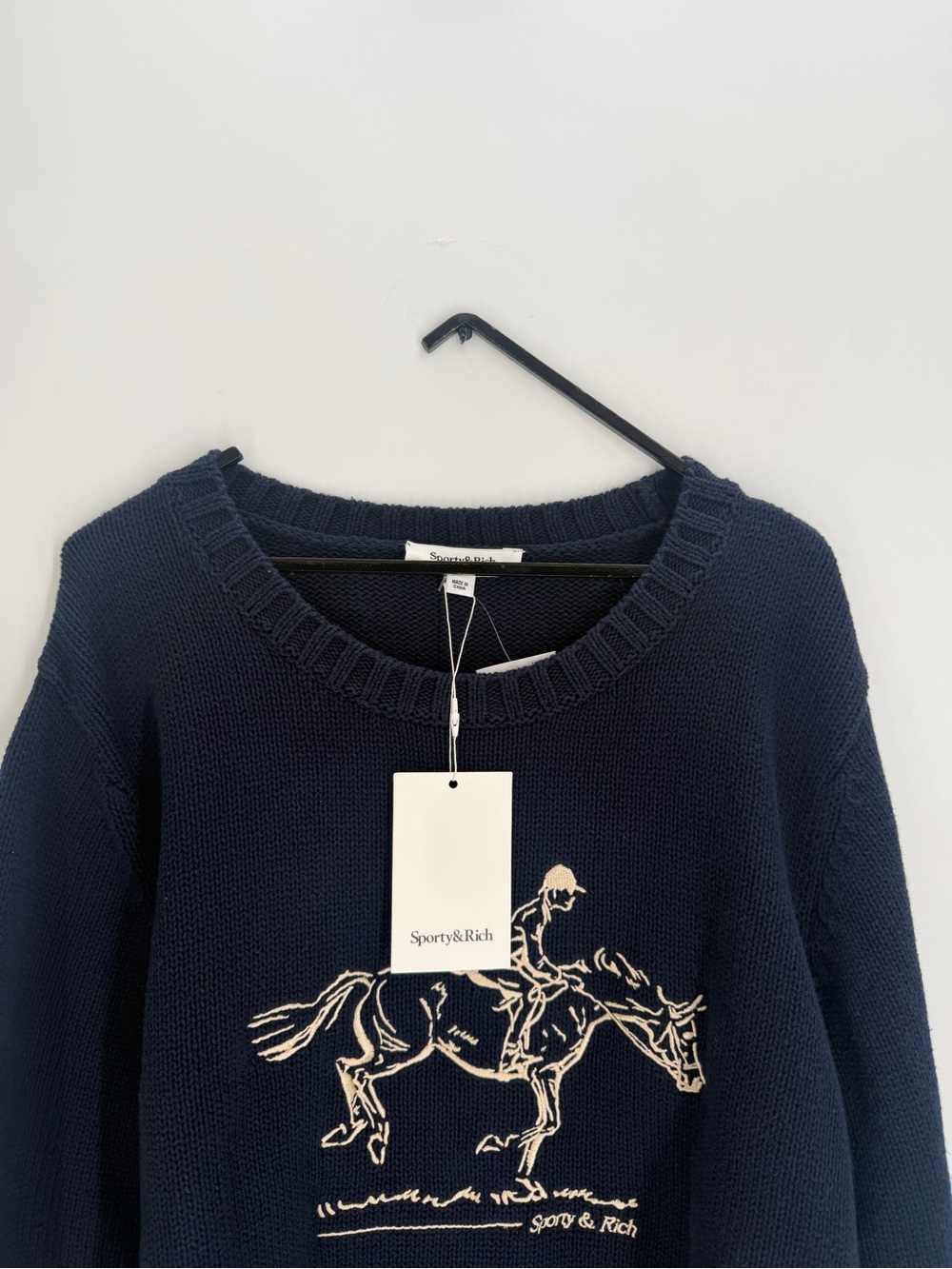 Sporty & Rich Horse Embroidered Knitted Sweater In Navy